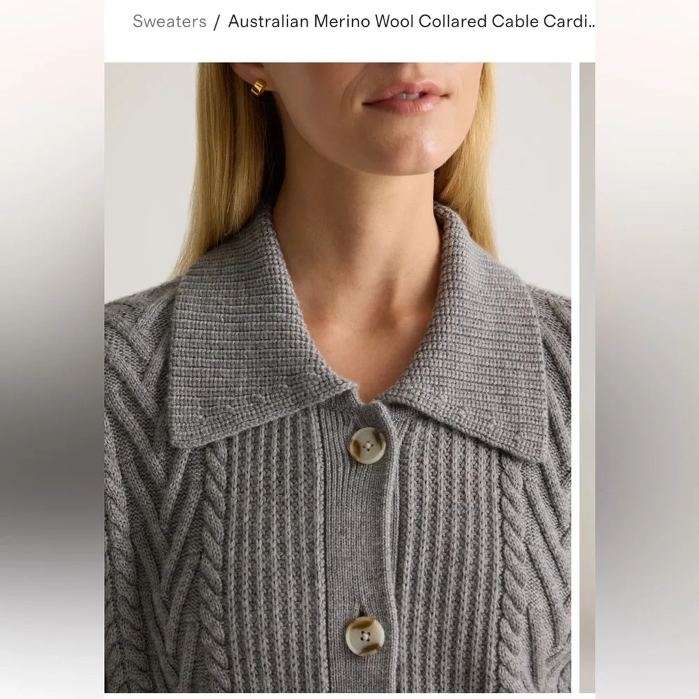 Quince Australian Merino Wool Collared Cable Cardigan - Picture 3 of 8